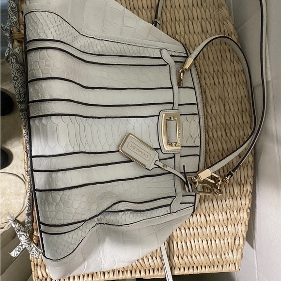 Coach White Embossed Satchel with Black Accents - Picture 10 of 13